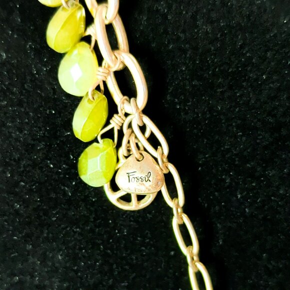 Fossil Multi-Color Beaded Long Chain Necklace With Green Orange Blue Beads - Picture 2 of 5